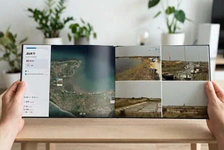 Double page d'un livre photo TalesMap en mosaïque de photos