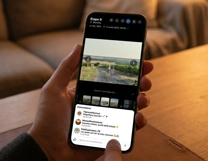 Commentaires et réactions des proches sous une étape de voyage dans TalesMap