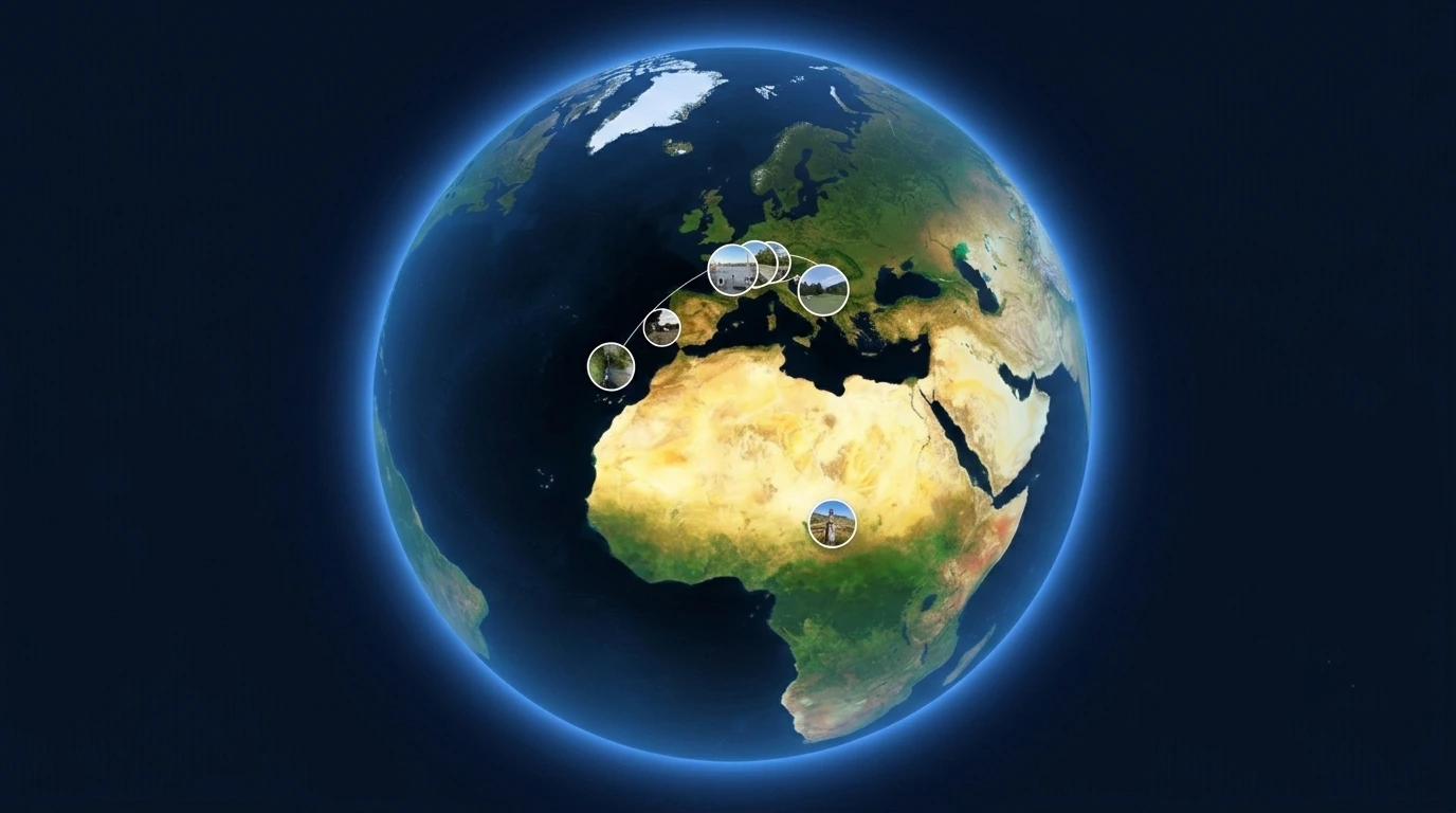 Globe 3D réunissant tous les voyages dans TalesMap