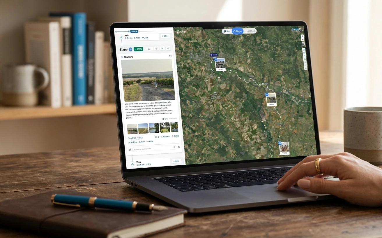 Récit de voyage déjà rédigé pour une étape, affiché dans TalesMap